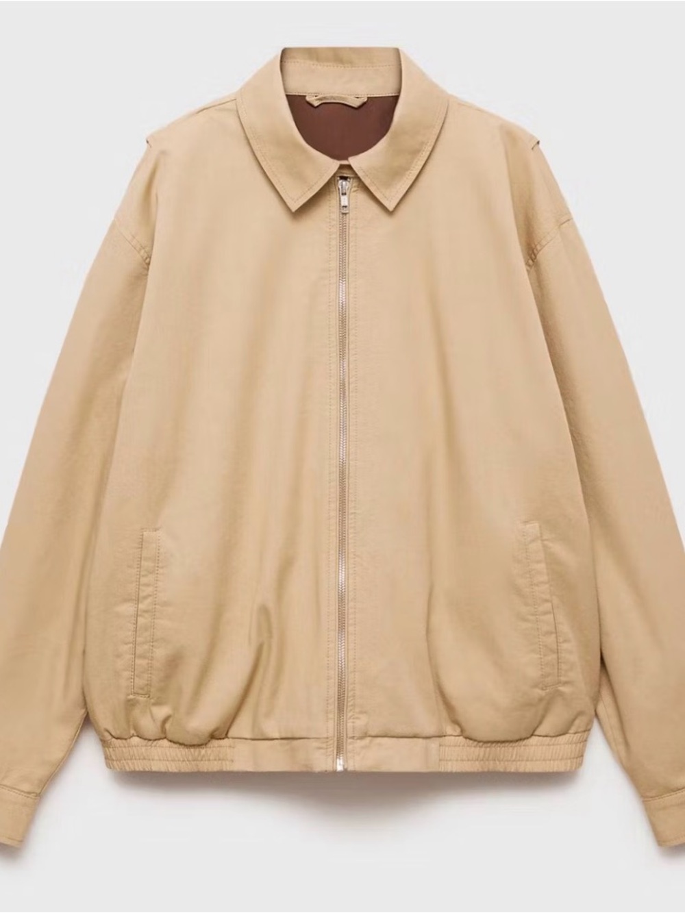 Mango Beige Zip-Up Bomber Jacket